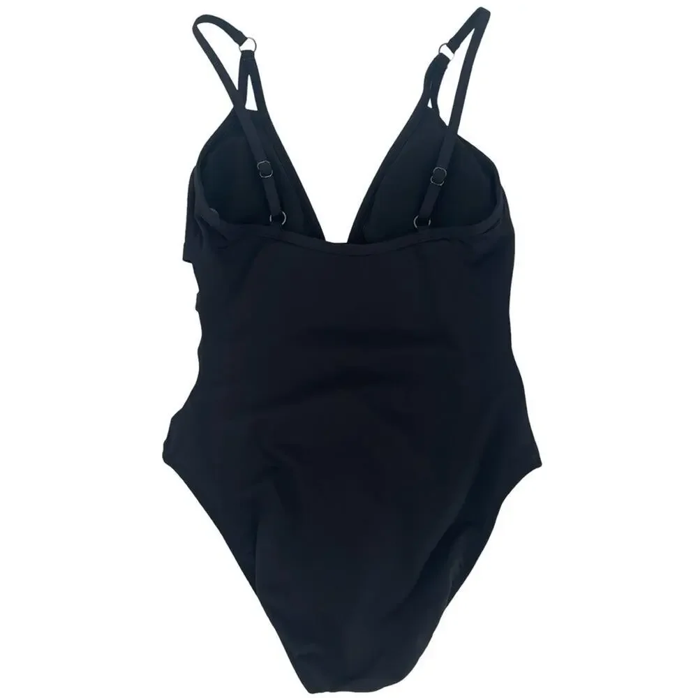 NWOT Kenneth Cole Swimsuit Strappy Cutout Cage One Piece Black Tummy Toner Small